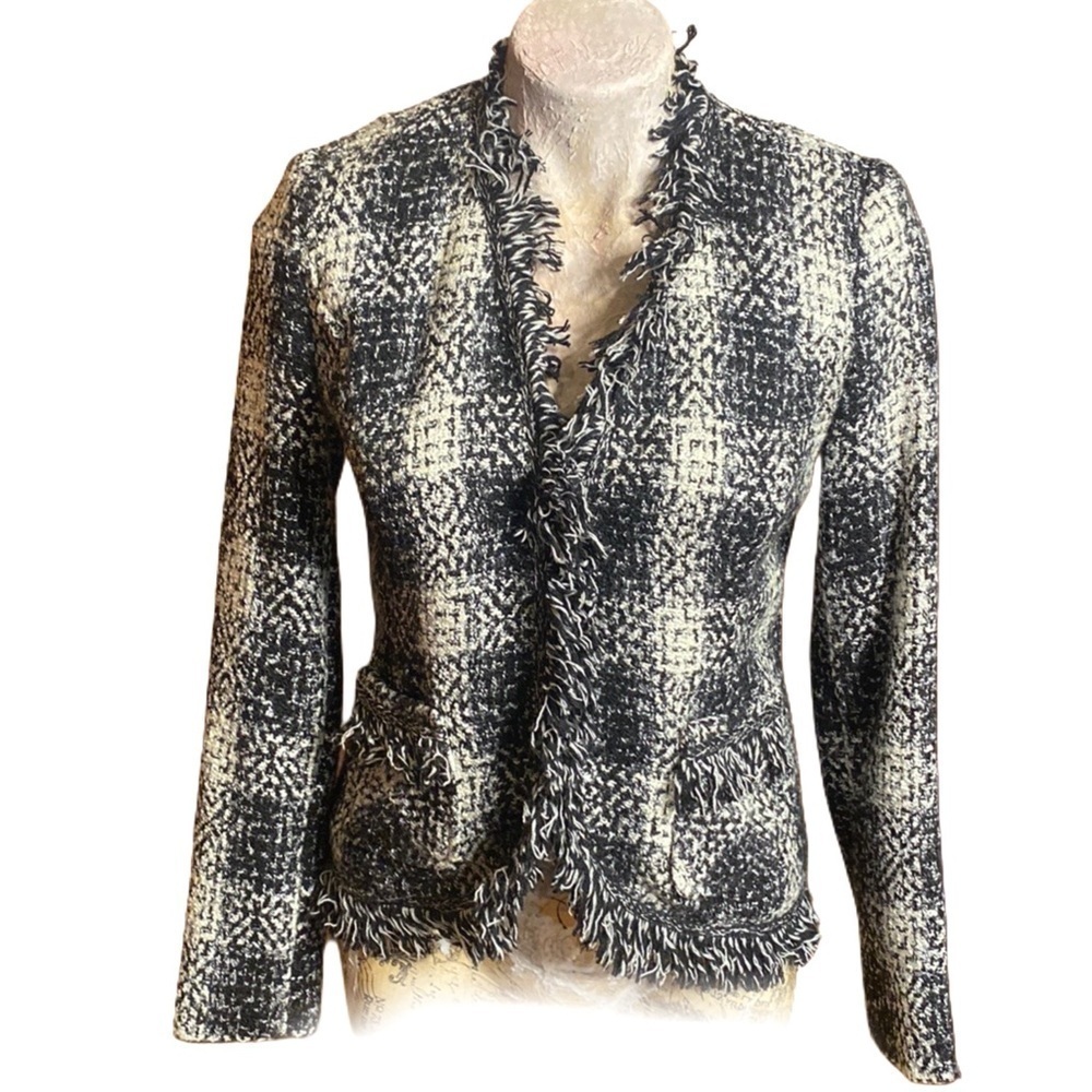 Carol Anderson Black and White Tweed tartan plaid Jacket Blazer Size 2